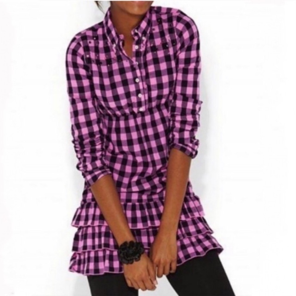 PINK VS ruffled hem plaid top/mini dress